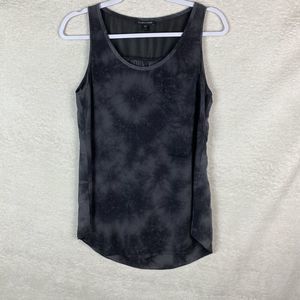Eileen Fisher Small Sleeveless‎ Tank Top 100% Silk Gray Black Tie Dye Mesh Back